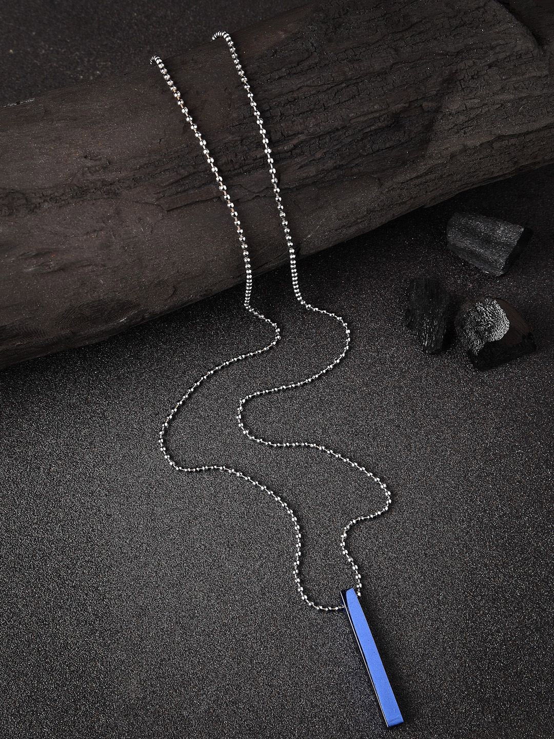 

NVR Rhodium-Plated Geometric Pendants with Chains, Blue