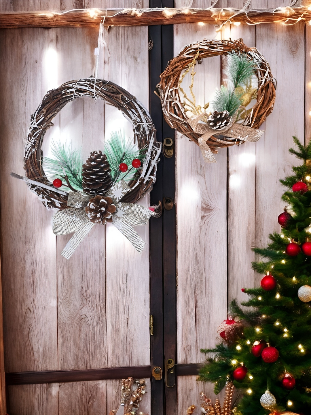

TAYHAA Set Of 2 Holiday Charm Wreath, Brown
