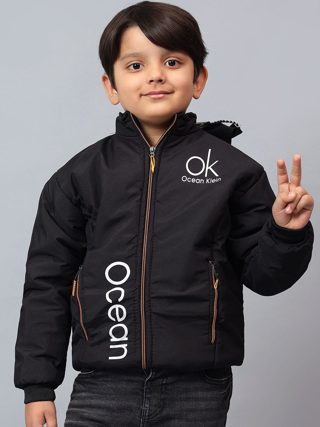 

BAESD Boys Padded Jacket with Patchwork, Black