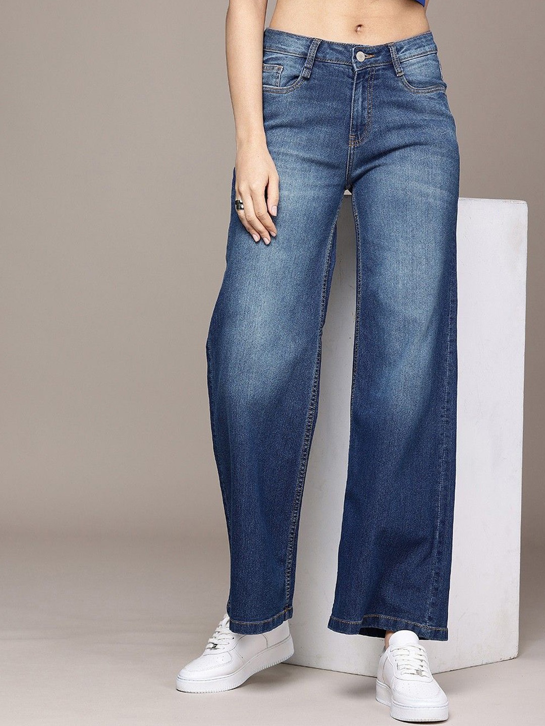 

The Roadster Lifestyle Co Cotton High Rise Wide Leg Jeans, Blue