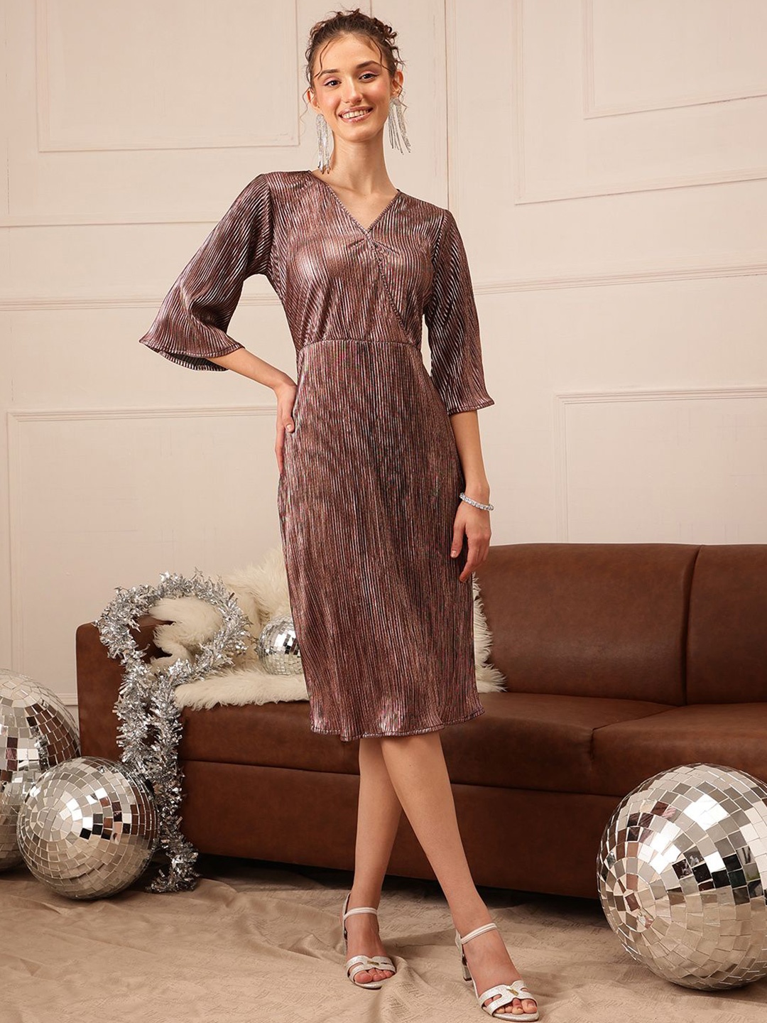 

The Roadster Lifestyle Co Fit & Flared Mini Dress, Gold