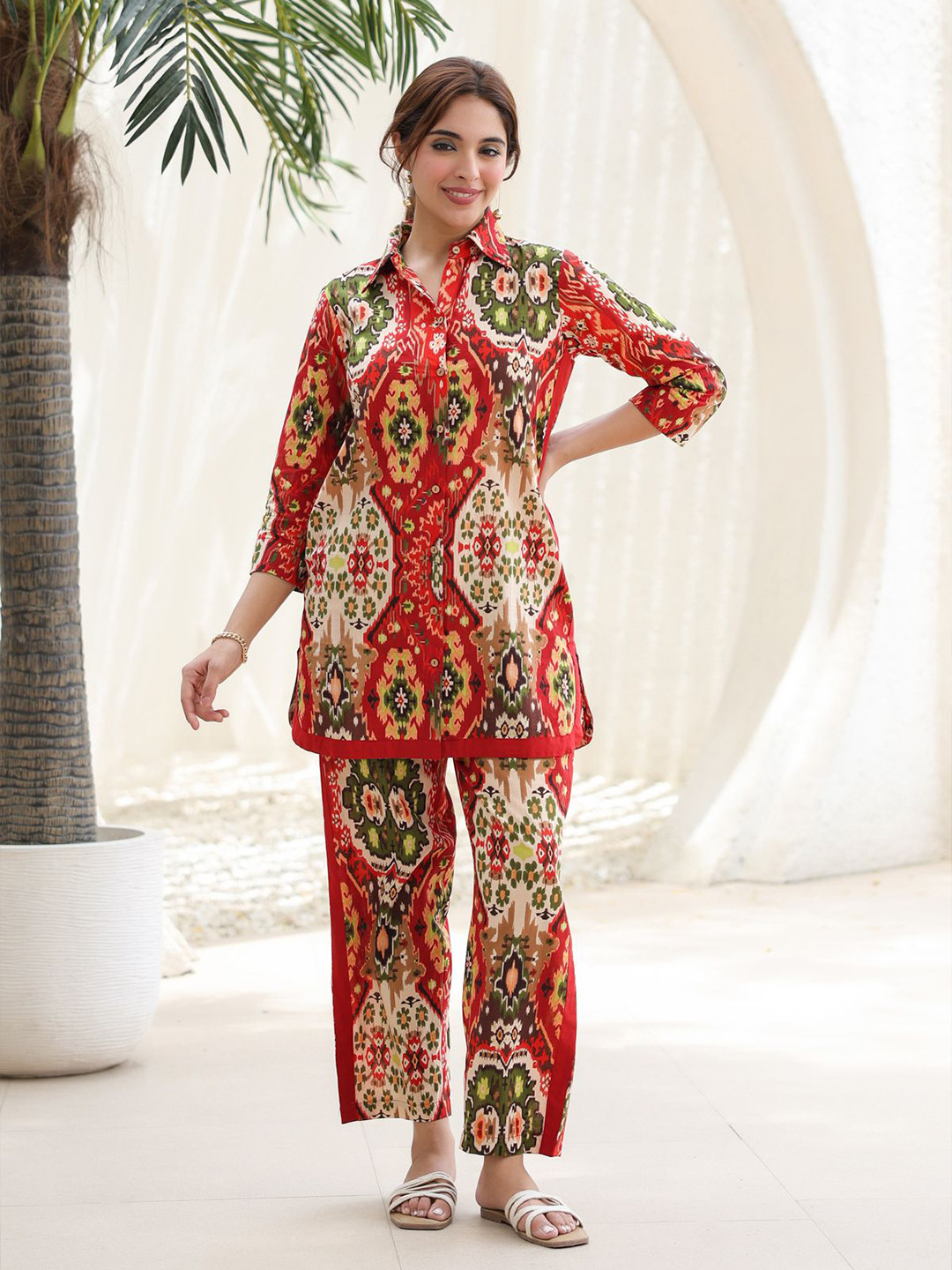 

Rain & Rainbow Printed Pure Cotton Shirt With Trouser Co-Ords, Multi