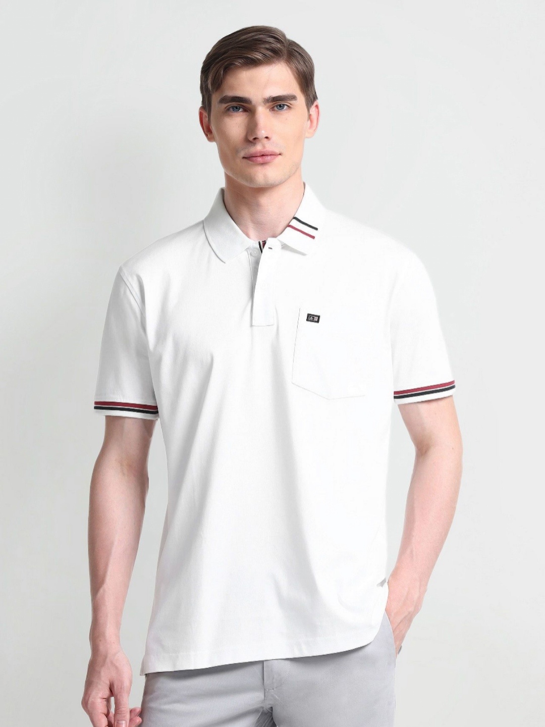 

Arrow Sport Men Polo Collar Pockets T-shirt, White