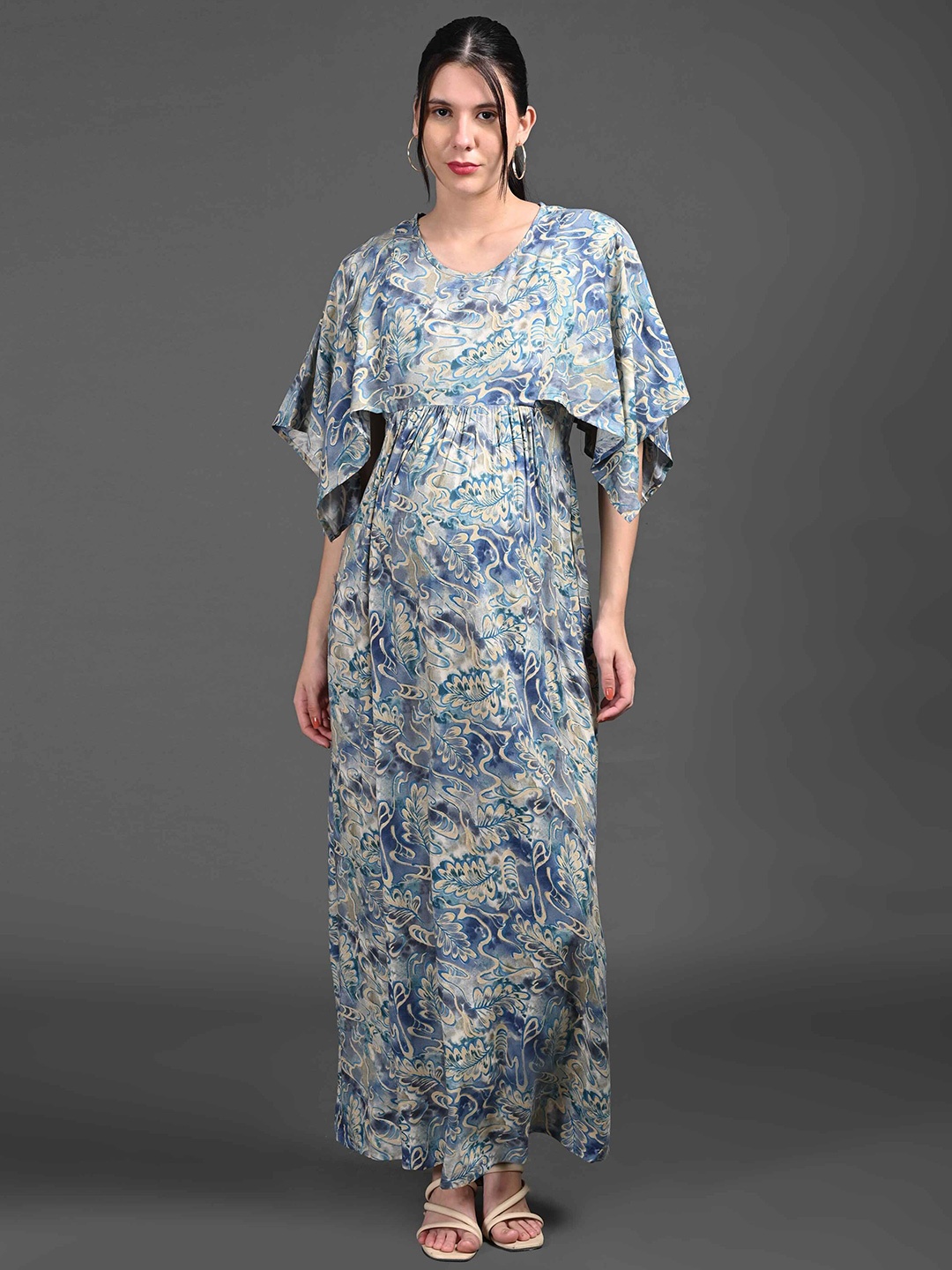 

GOLDSTROMS Floral Print Flutter Sleeve Maternity Kaftan Maxi Dress, Blue