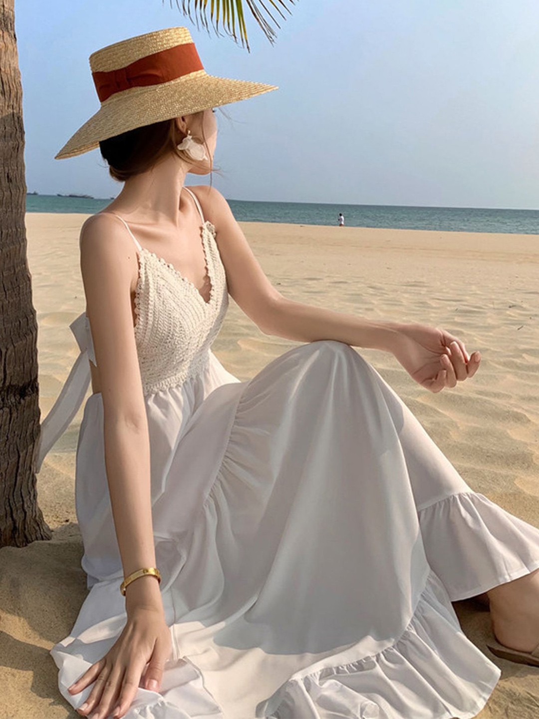 

LULU & SKY Halter Neck A-Line Maxi Dress, White