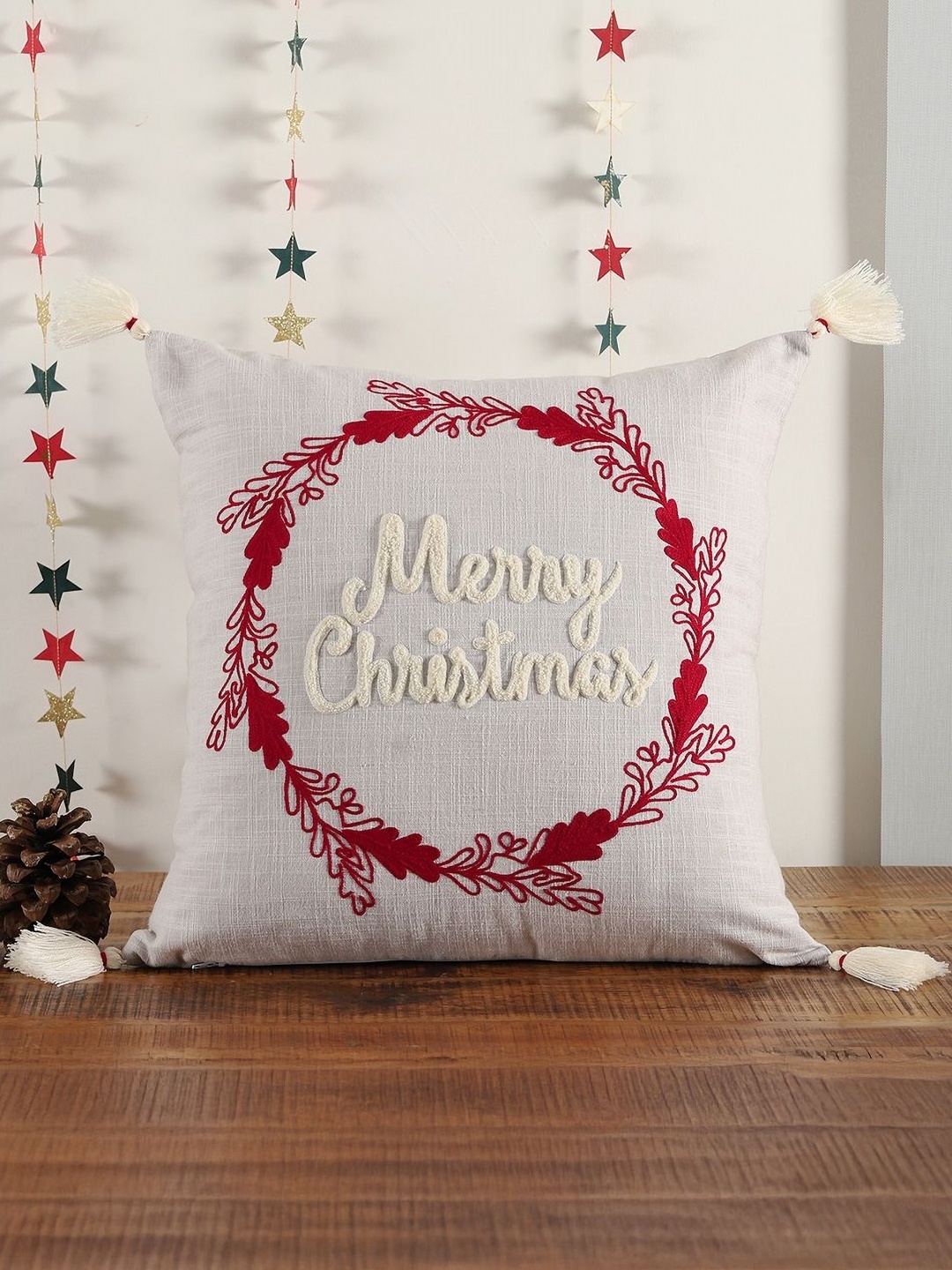 

Ratan Cart Grey & Red Embroidered Square Cushion Covers