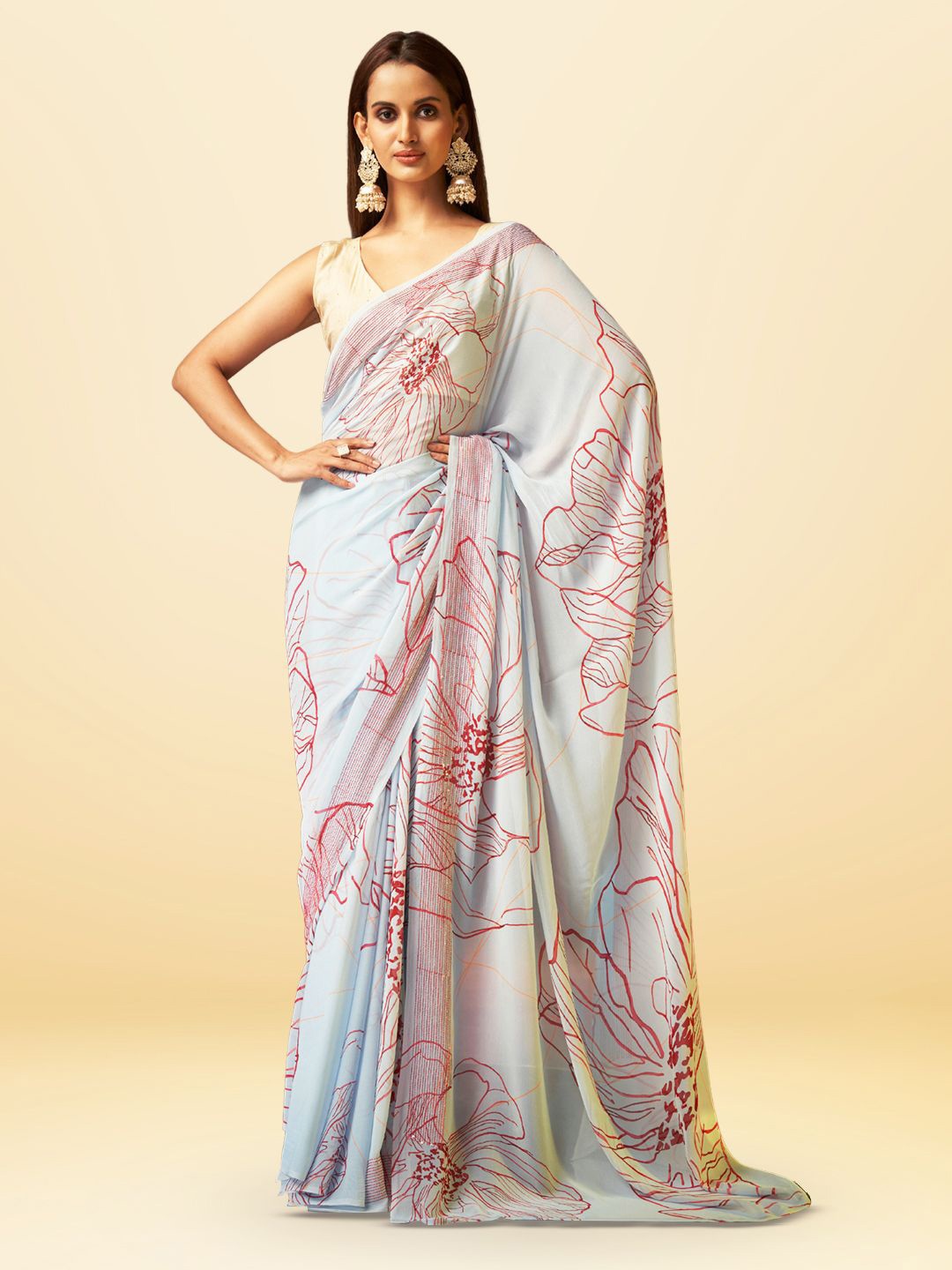 

SARHA Floral Pure Georgette Saree, Blue