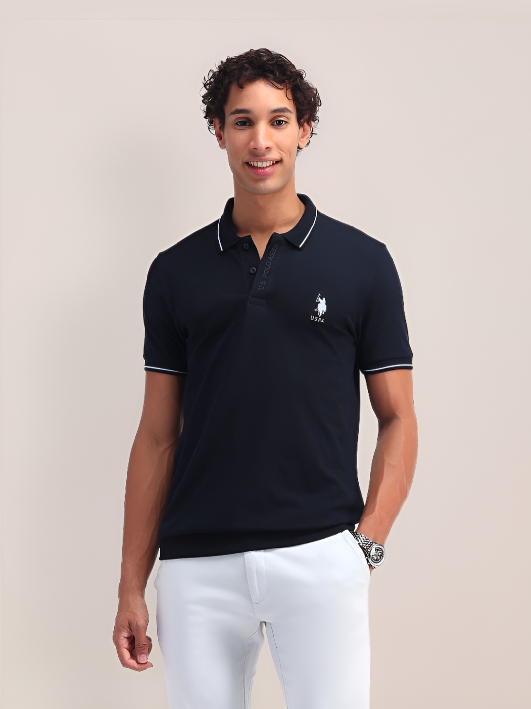 

U.S. Polo Assn. Men Polo Collar Applique Slim Fit T-shirt, Blue