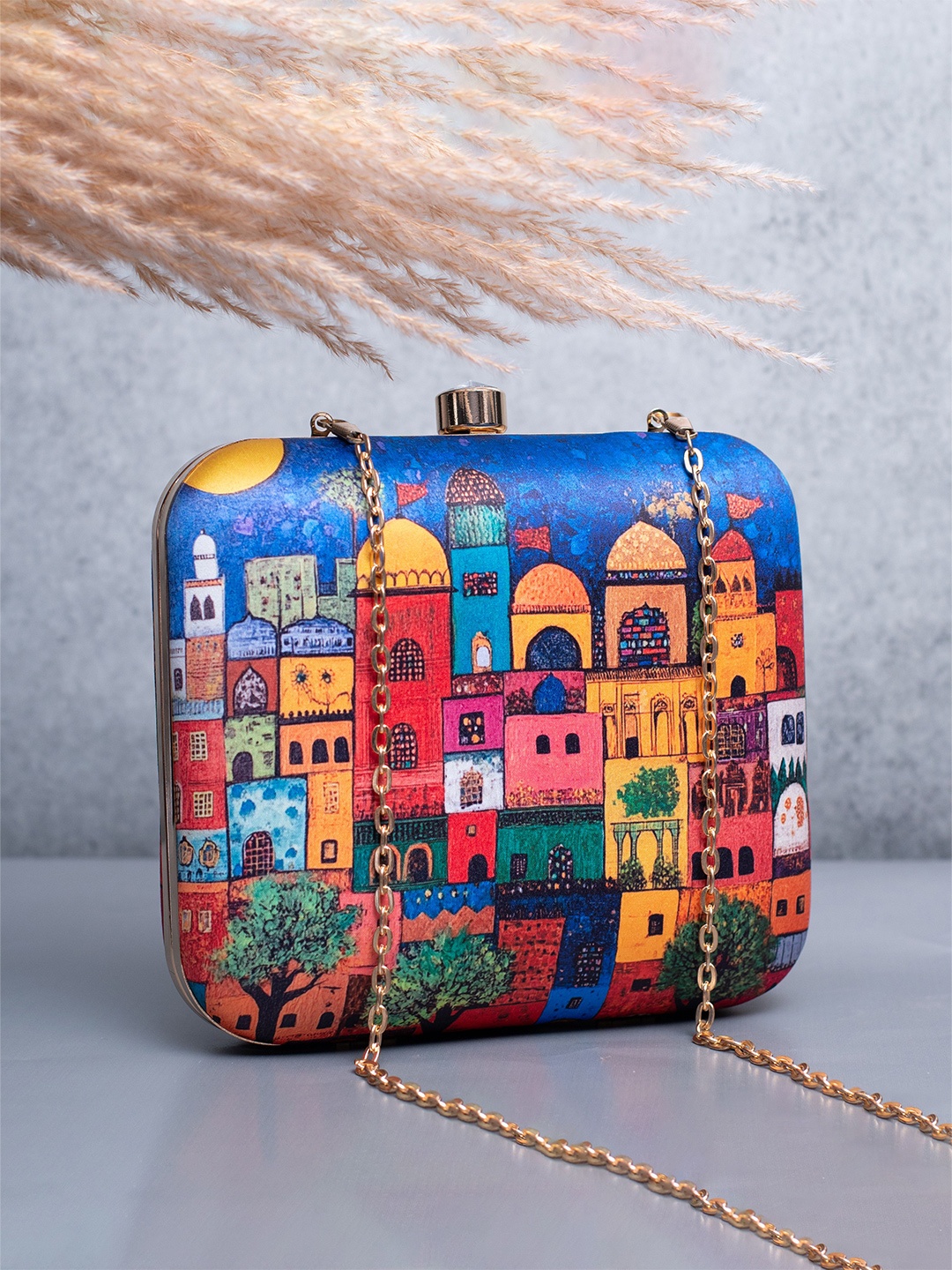 

ARTKLIM Printed Box Clutch, Blue