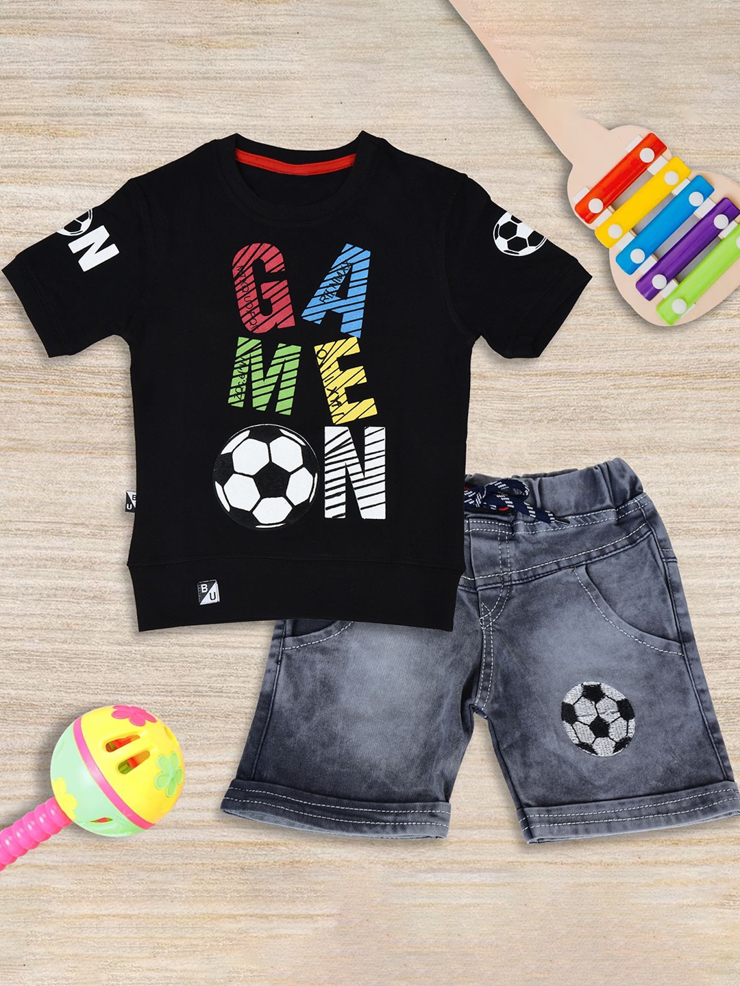 

BAESD Boys Printed T-shirt with Shorts, Black