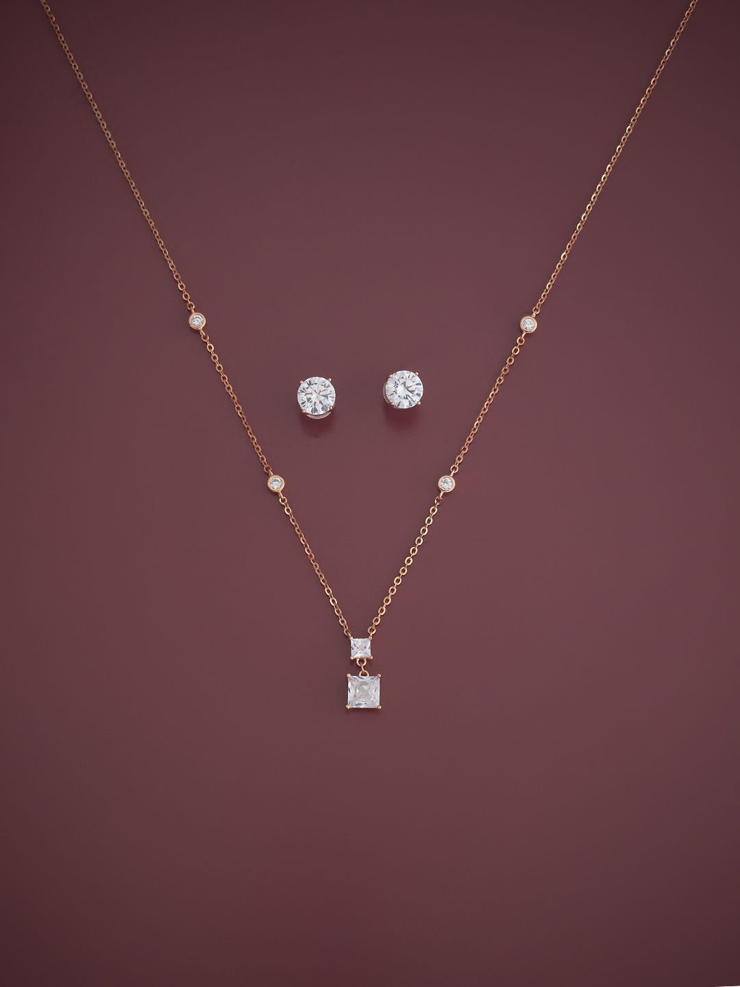 

Kushal's Fashion Jewellery Sterling Silver Rose Gold-Plated CZ Studded Jewellery Set