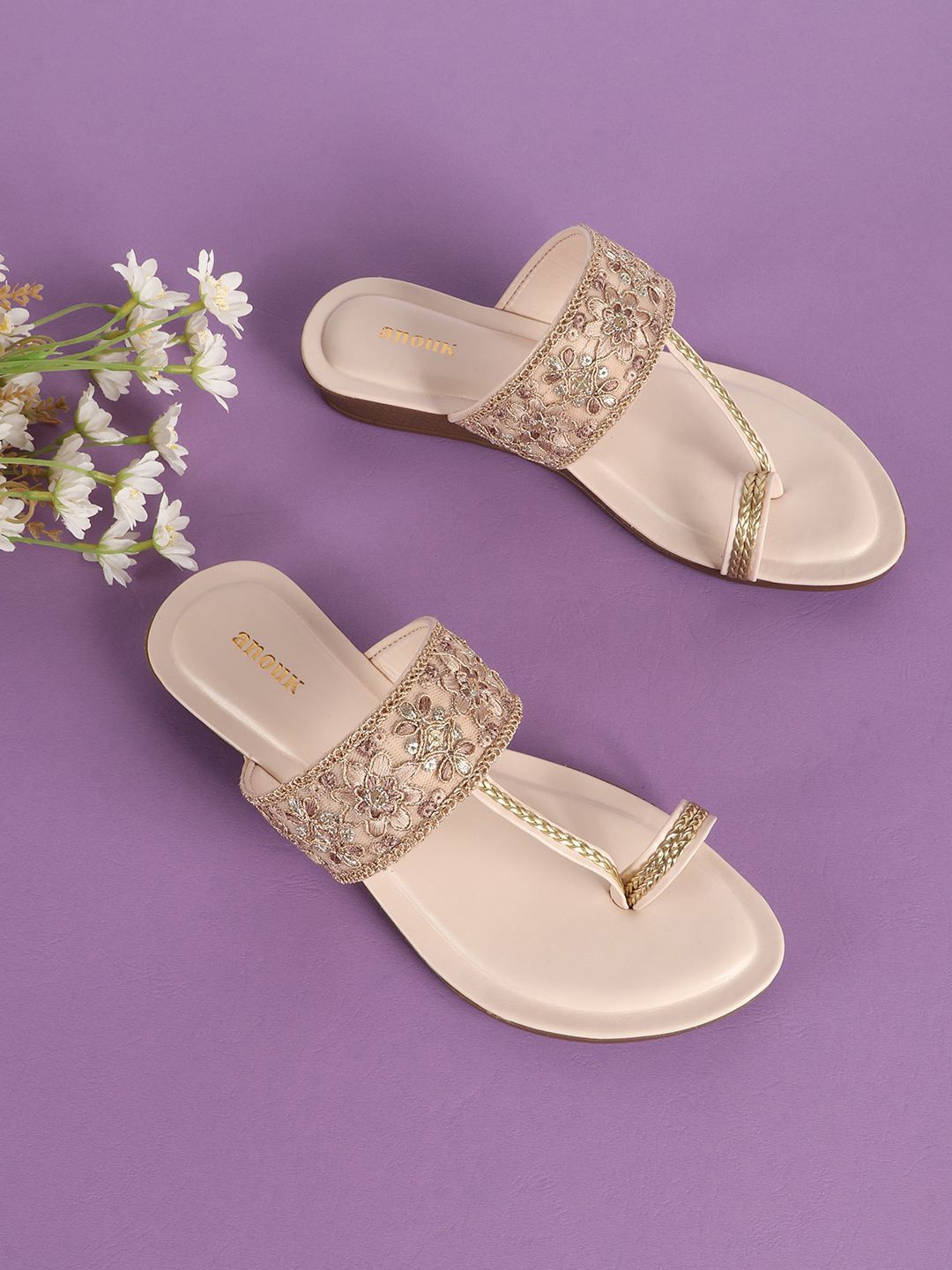 

Anouk Women Printed Party Open Toe Flats, Cream