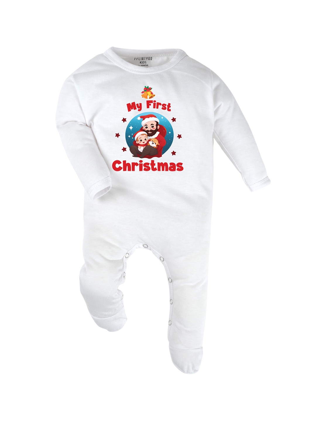 

FFLIRTYGO Infants Printed Pure Cotton Sleepsuit, White
