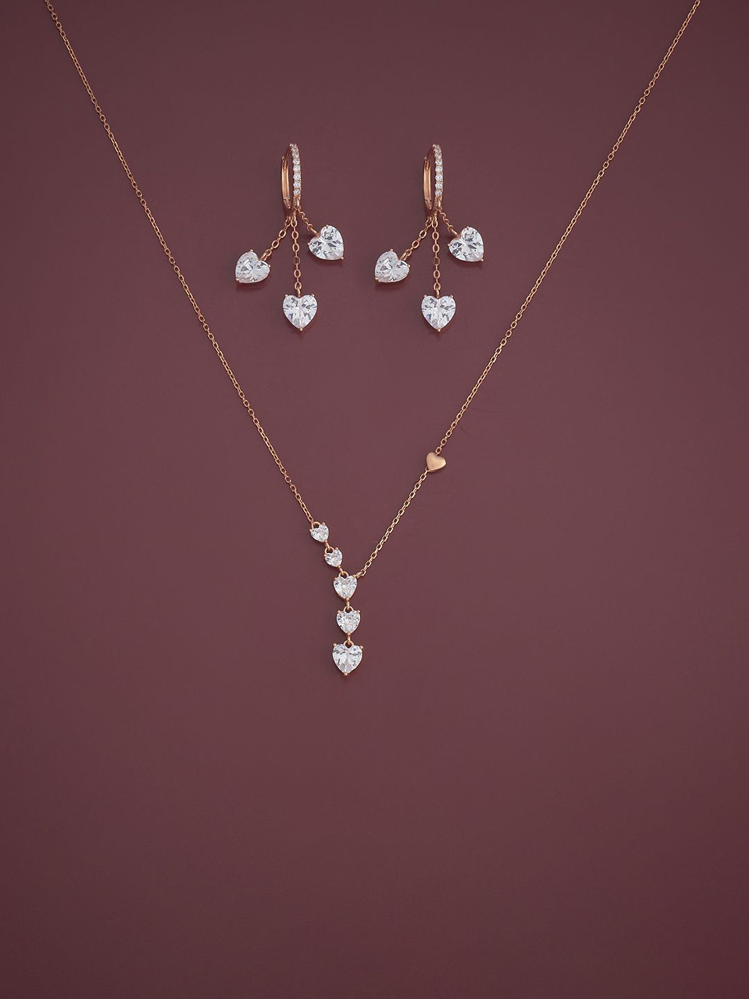

Kushal's Fashion Jewellery Silver Rose Gold-Plated CZ-Studded Jewellery Set