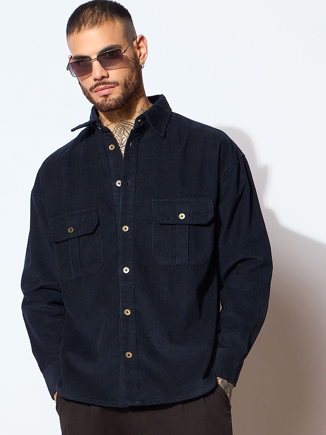 

MASCLN SASSAFRAS Men Opaque Casual Shirt, Navy blue