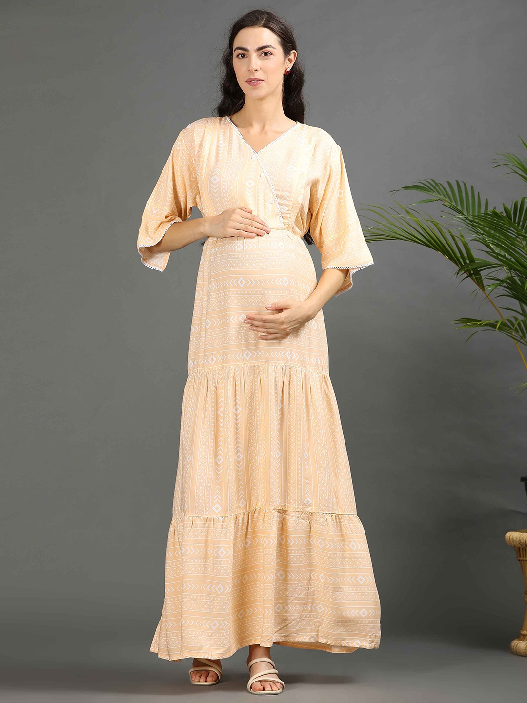 

GOLDSTROMS Floral Print Flared Sleeve Maternity Maxi Dress, Peach