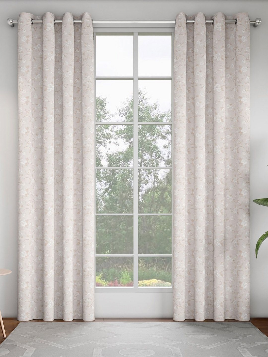 

GM Grey Set of 2 Floral Room Darkening Door Curtain