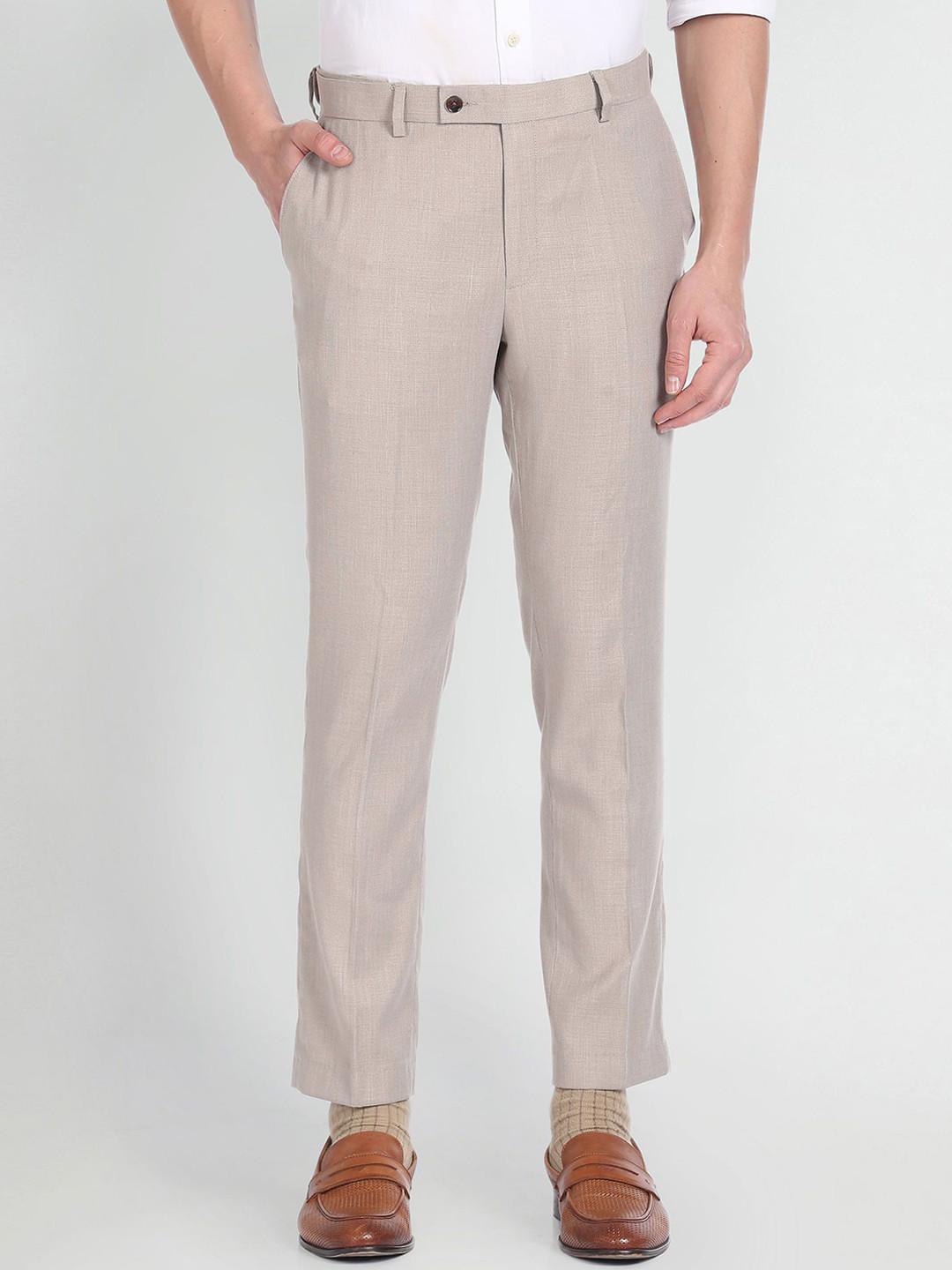 

Arrow Men Slim Fit Trousers, Beige