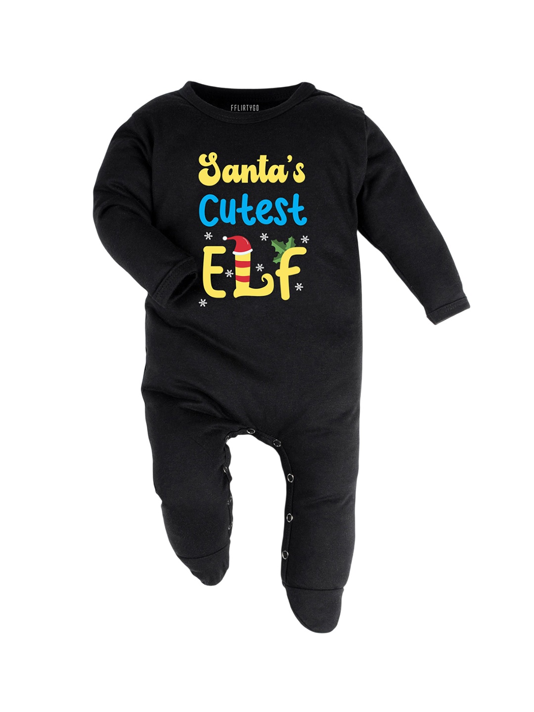 

FFLIRTYGO Christmas Infants Printed Cotton Sleepsuit, Black