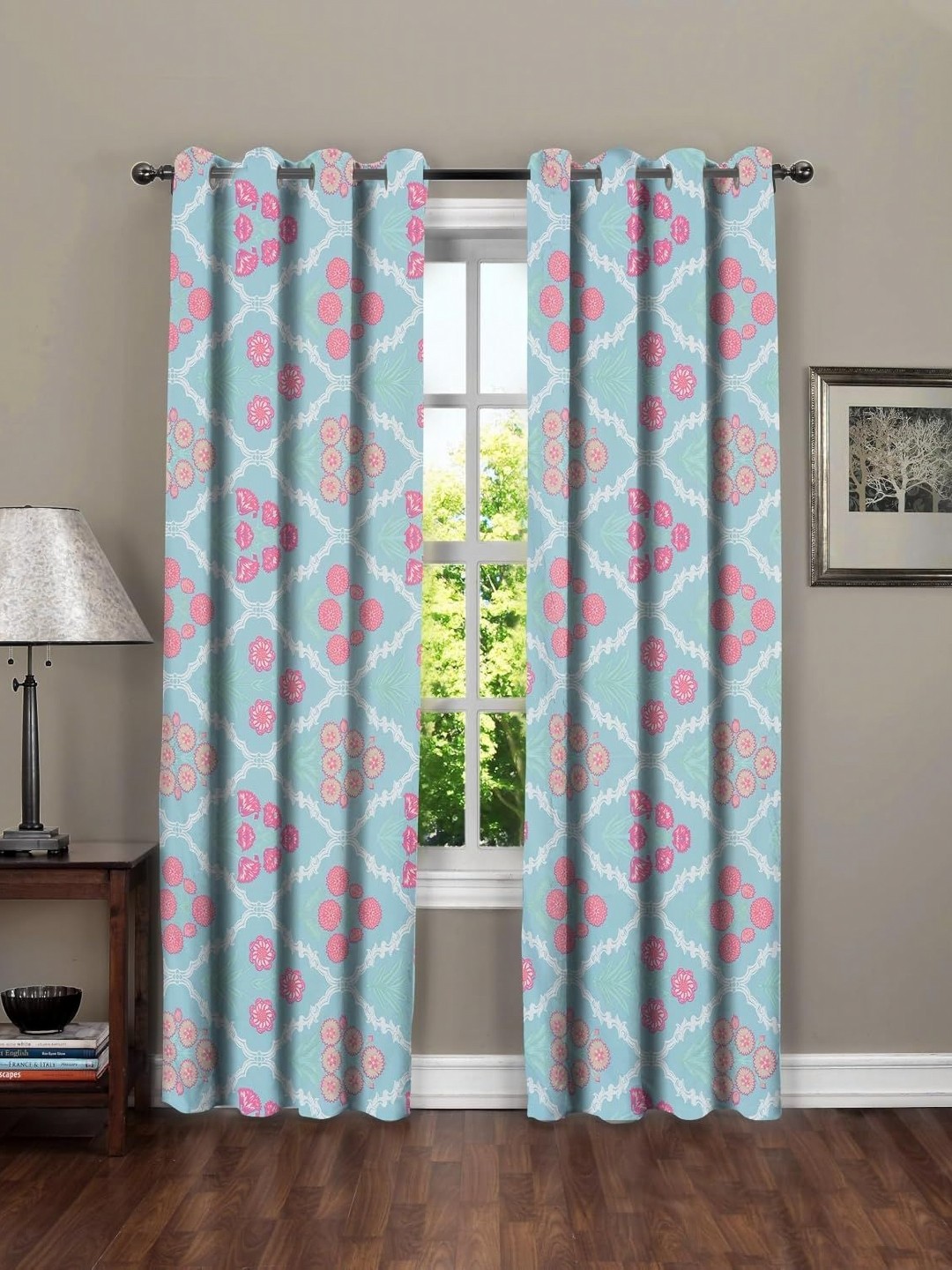 

Aura Blue & Pink Set of 2 Floral Door Curtain
