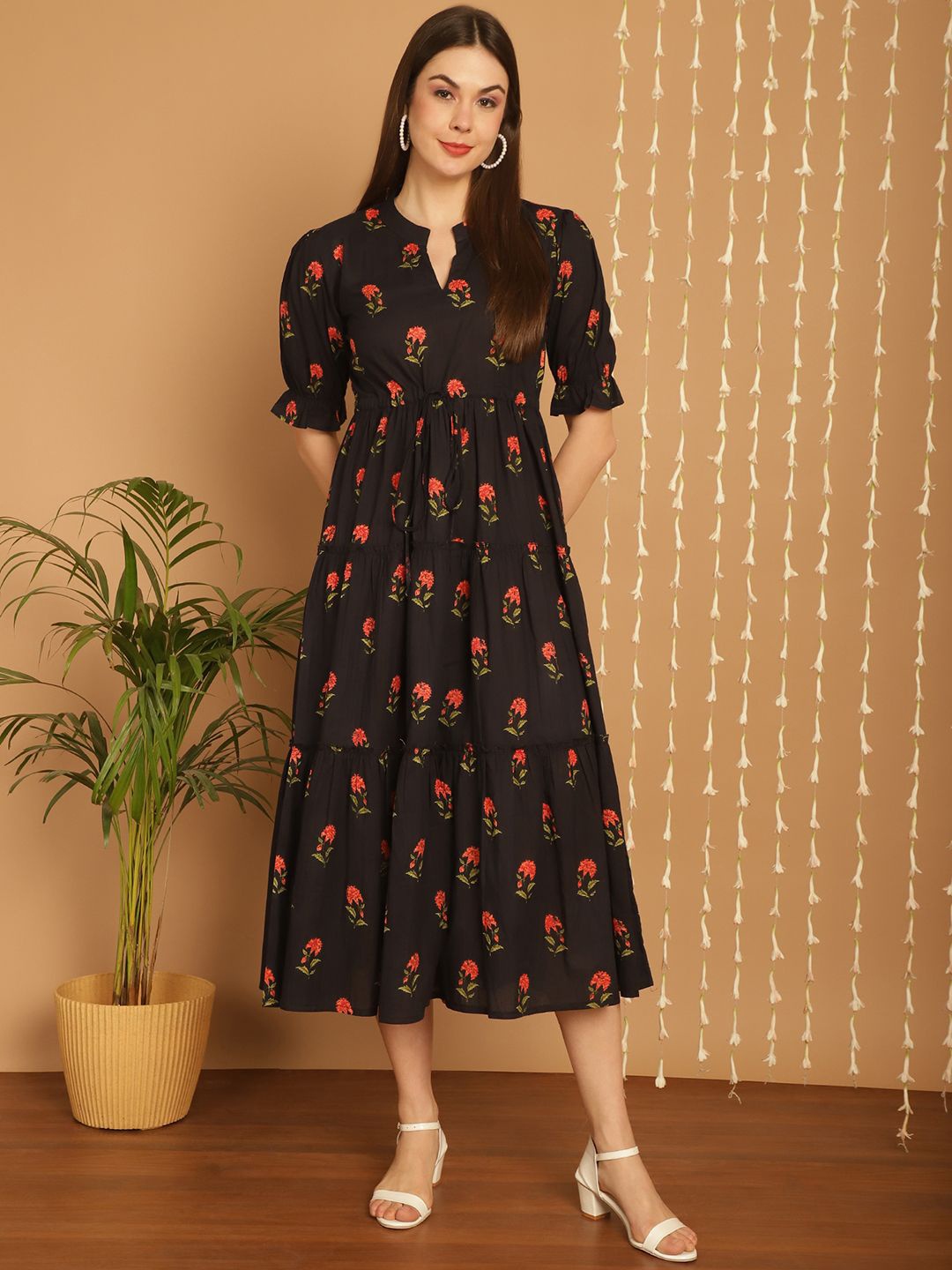 

Aawari Floral Print A-Line Maxi Dress, Black
