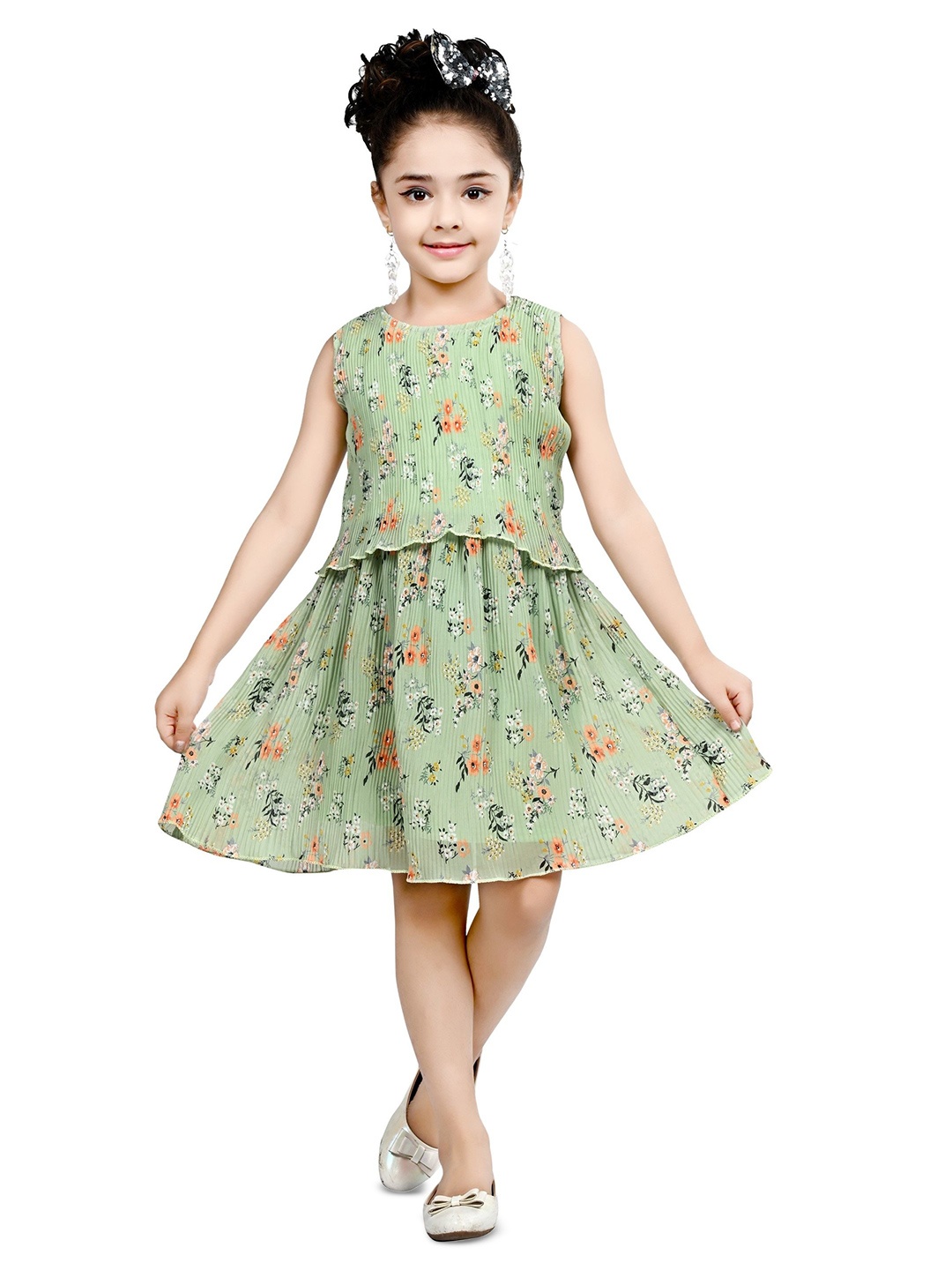 

BAESD Floral Print Georgette Fit & Flare Dress, Green