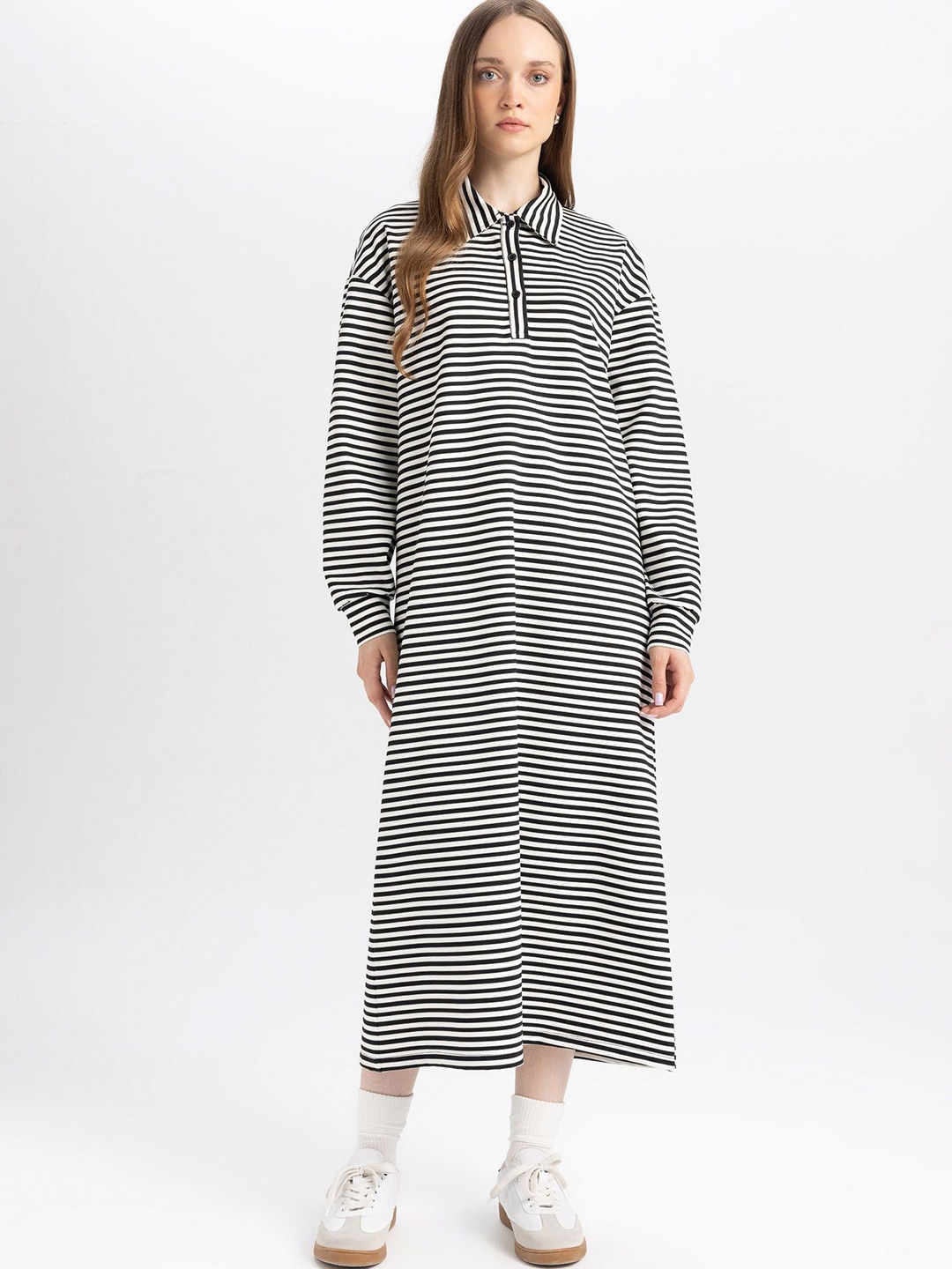 

DeFacto Striped Shirt Midi Dress, Na