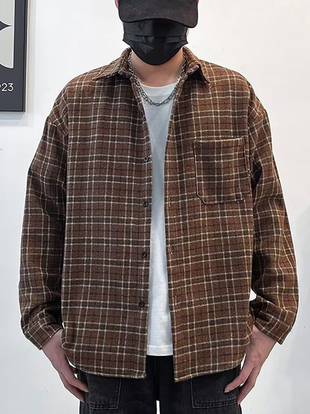

StyleCast x Revolte Men Spread Collar Tartan Checked Casual Shirt, Brown