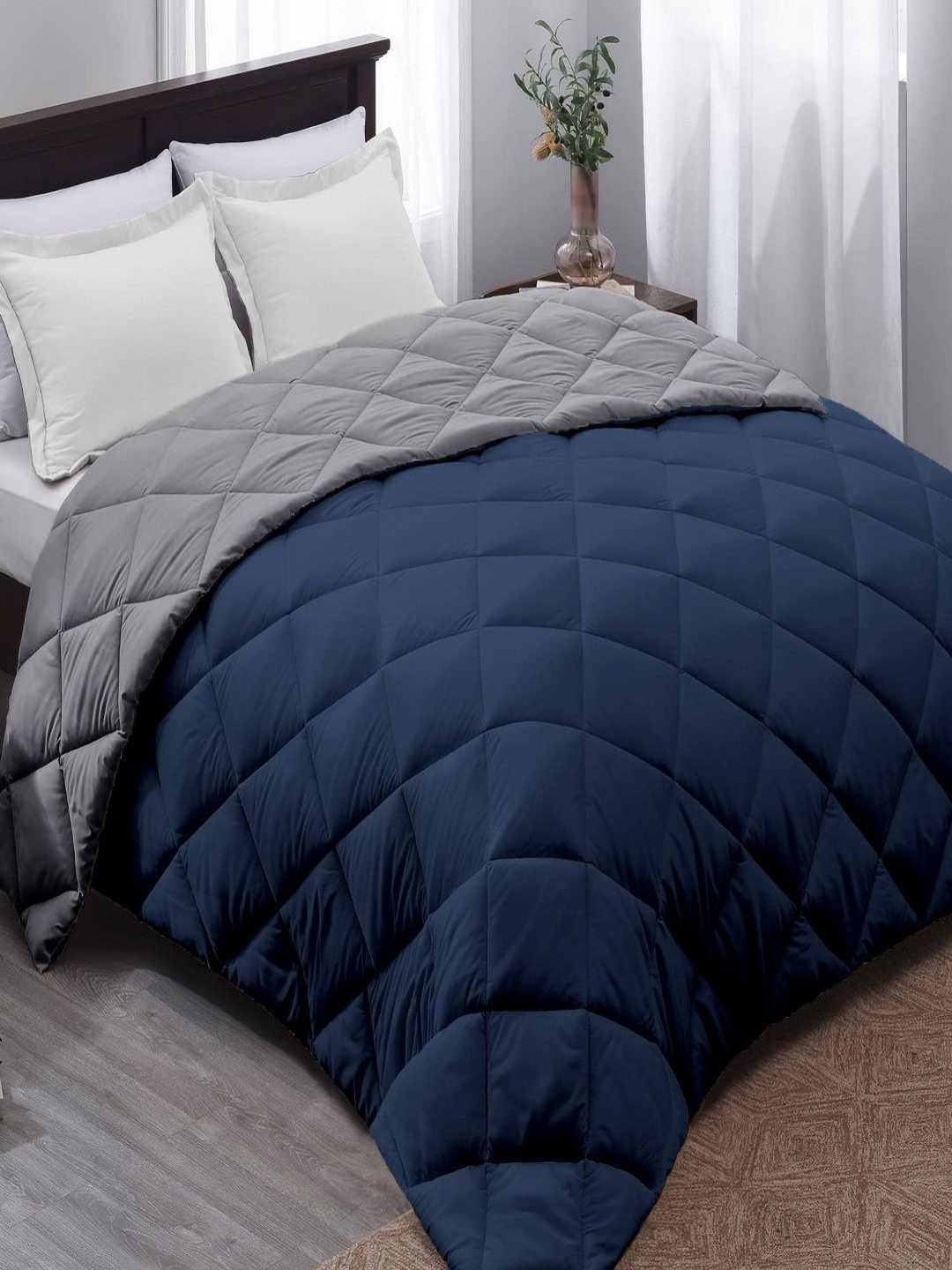 

CHICERY Grey & Blue Heavy Winter 210 GSM Double Bed Comforter