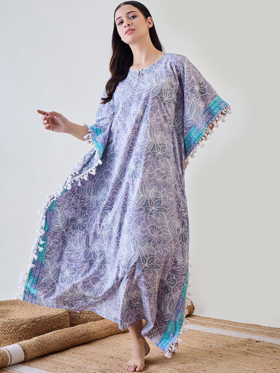 

The Kaftan Company Printed Maxi Nightdress, Grey