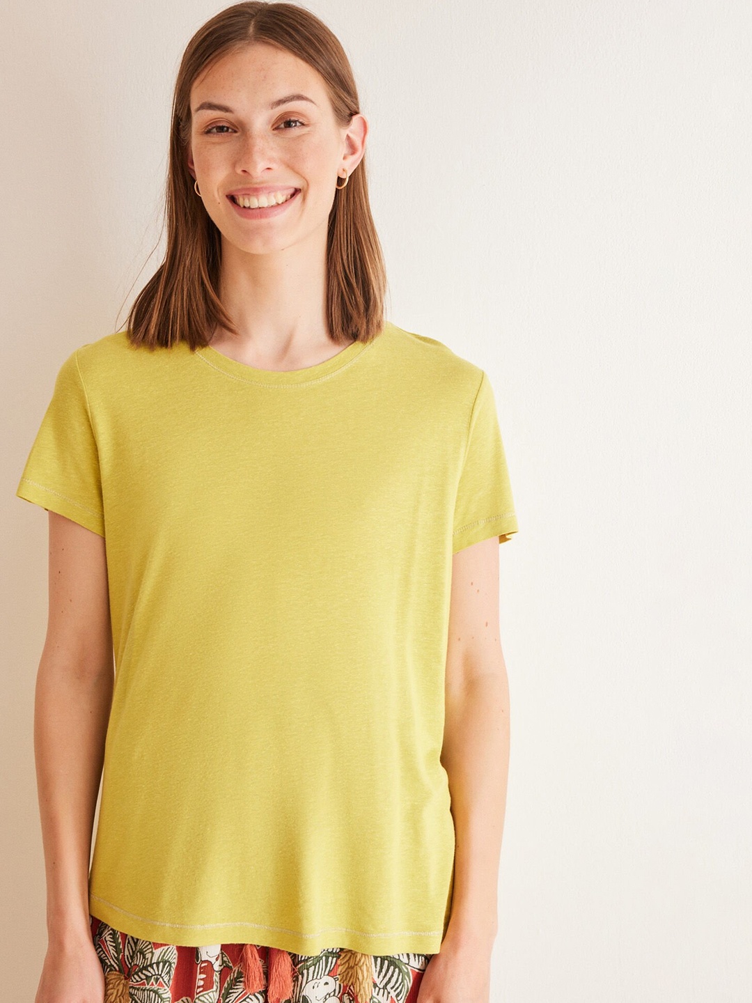 

women'secret Round Neck Short Sleeves Lounge T-Shirt, Lime green