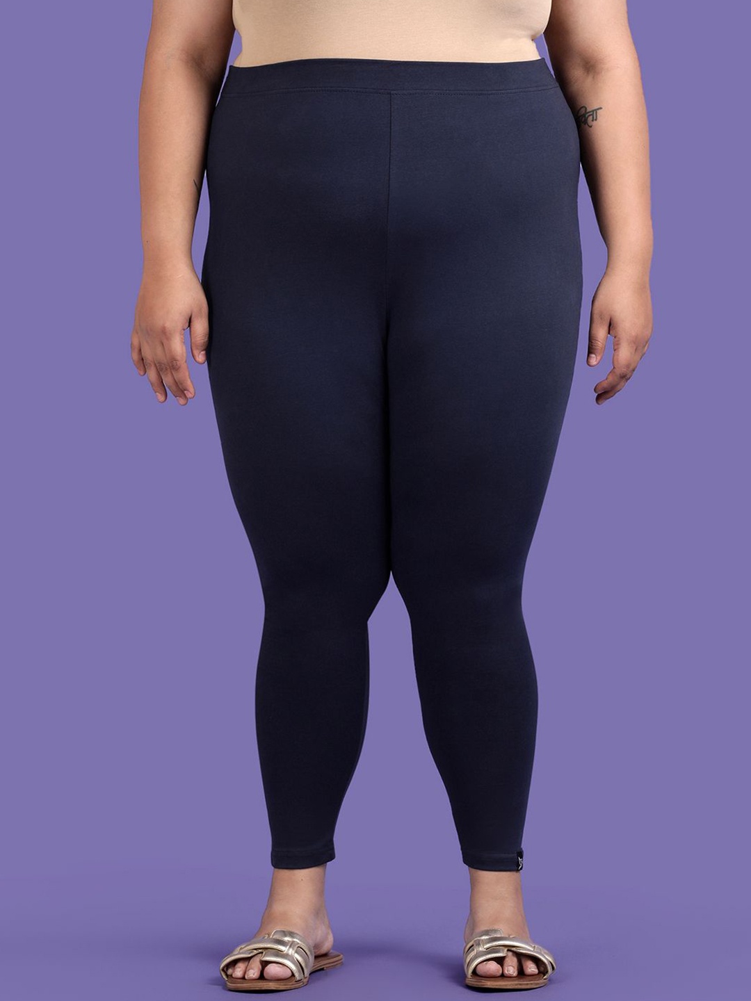 

TWIN BIRDS Plus Size Women Solid Super Stretch Cotton Ankle Length Leggings, Blue