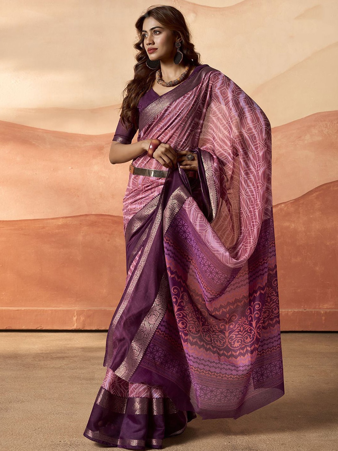 

Mitera Ethnic Motifs Zari Pure Cotton Saree, Purple