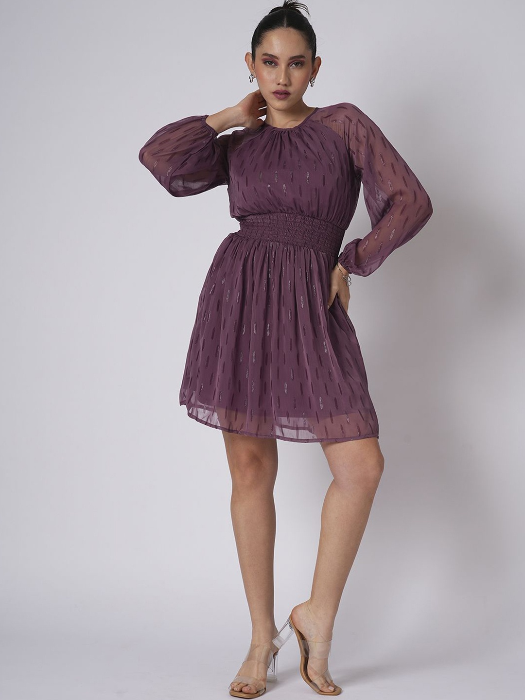 

Globus Bishop Sleeve Georgette Fit & Flare Mini Dress, Mauve