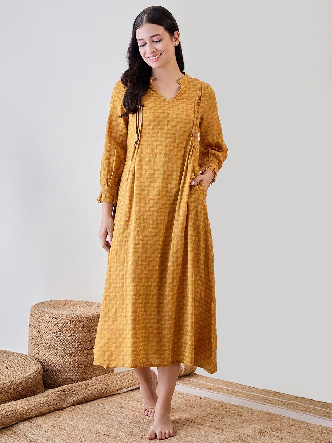 

The Kaftan Company Printed Maxi Nightdress, Mustard