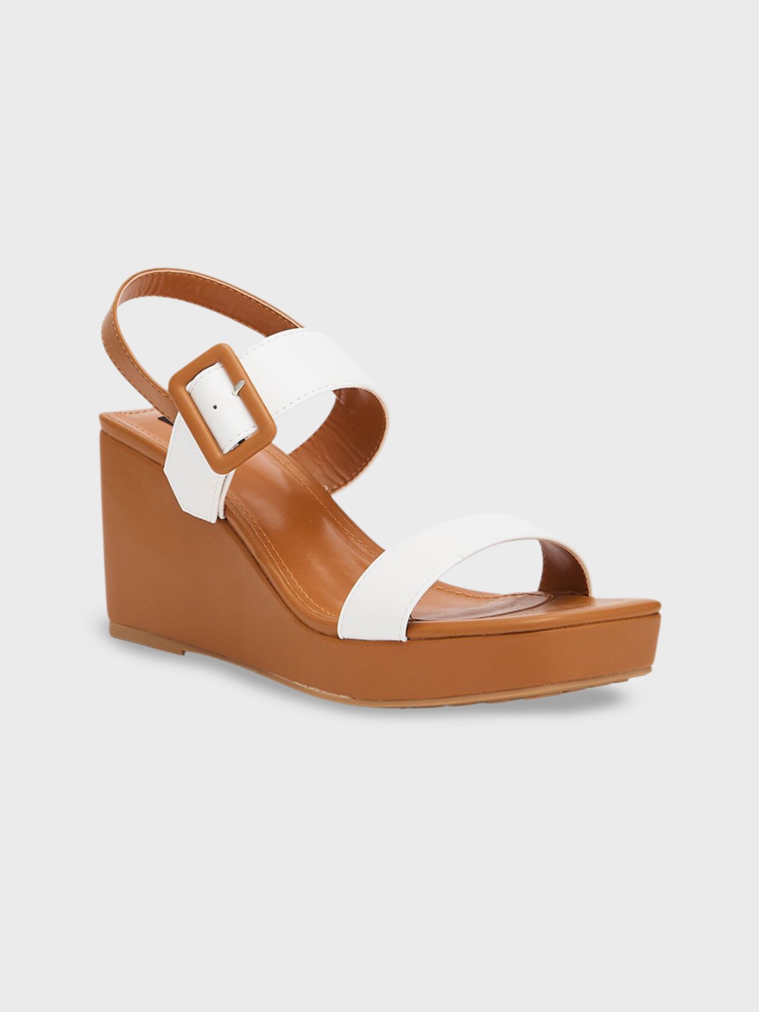 

Sole To Soul Colourblocked Wedge Sandals with Buckles, White