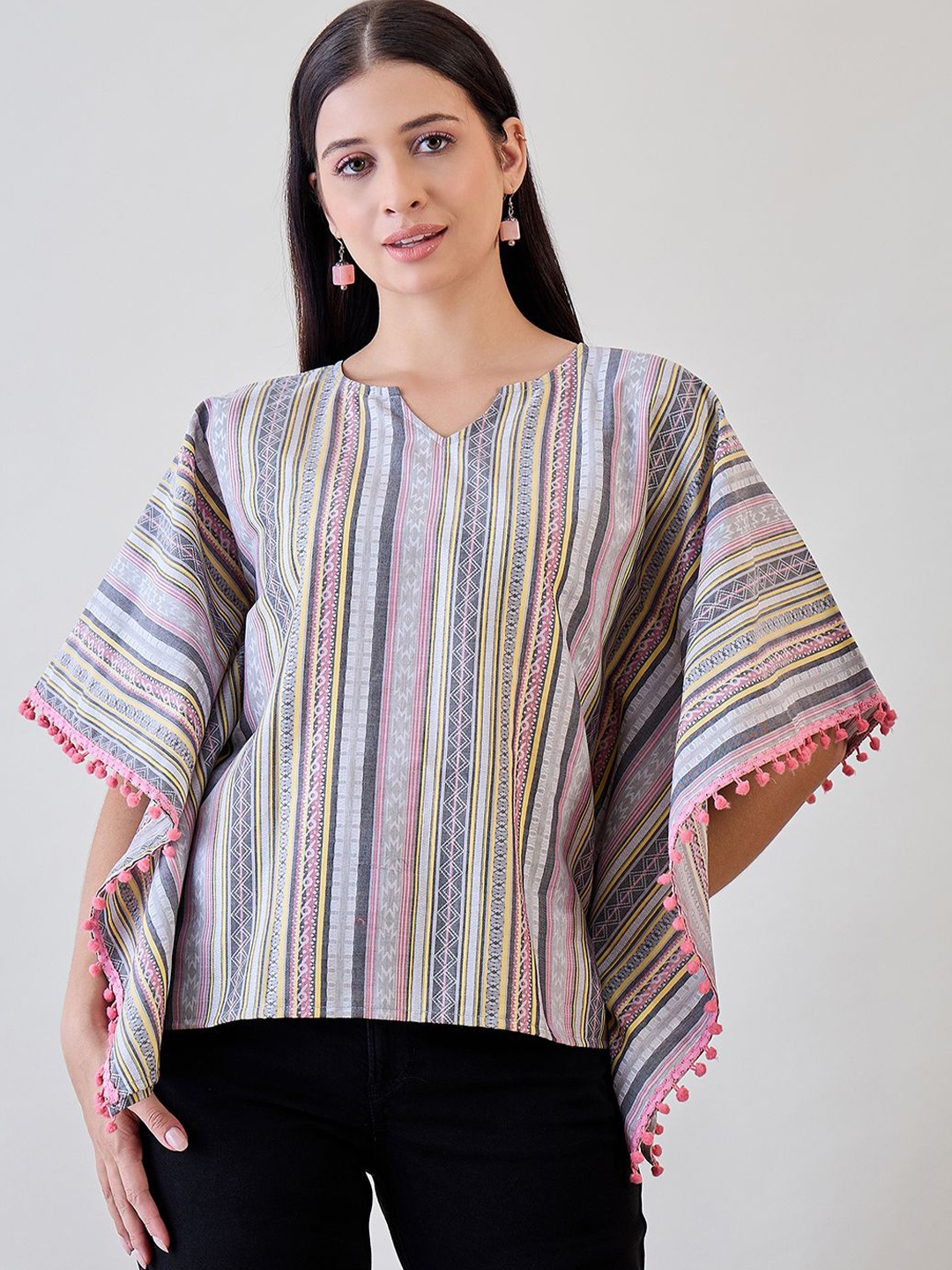 

The Kaftan Company Striped Kimono Sleeve Cotton Kaftan Top, Grey