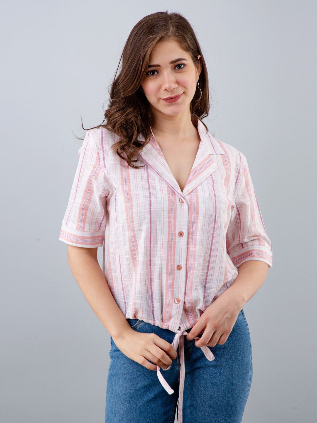 

all about you Striped Cotton Shirt Style Top, Pink