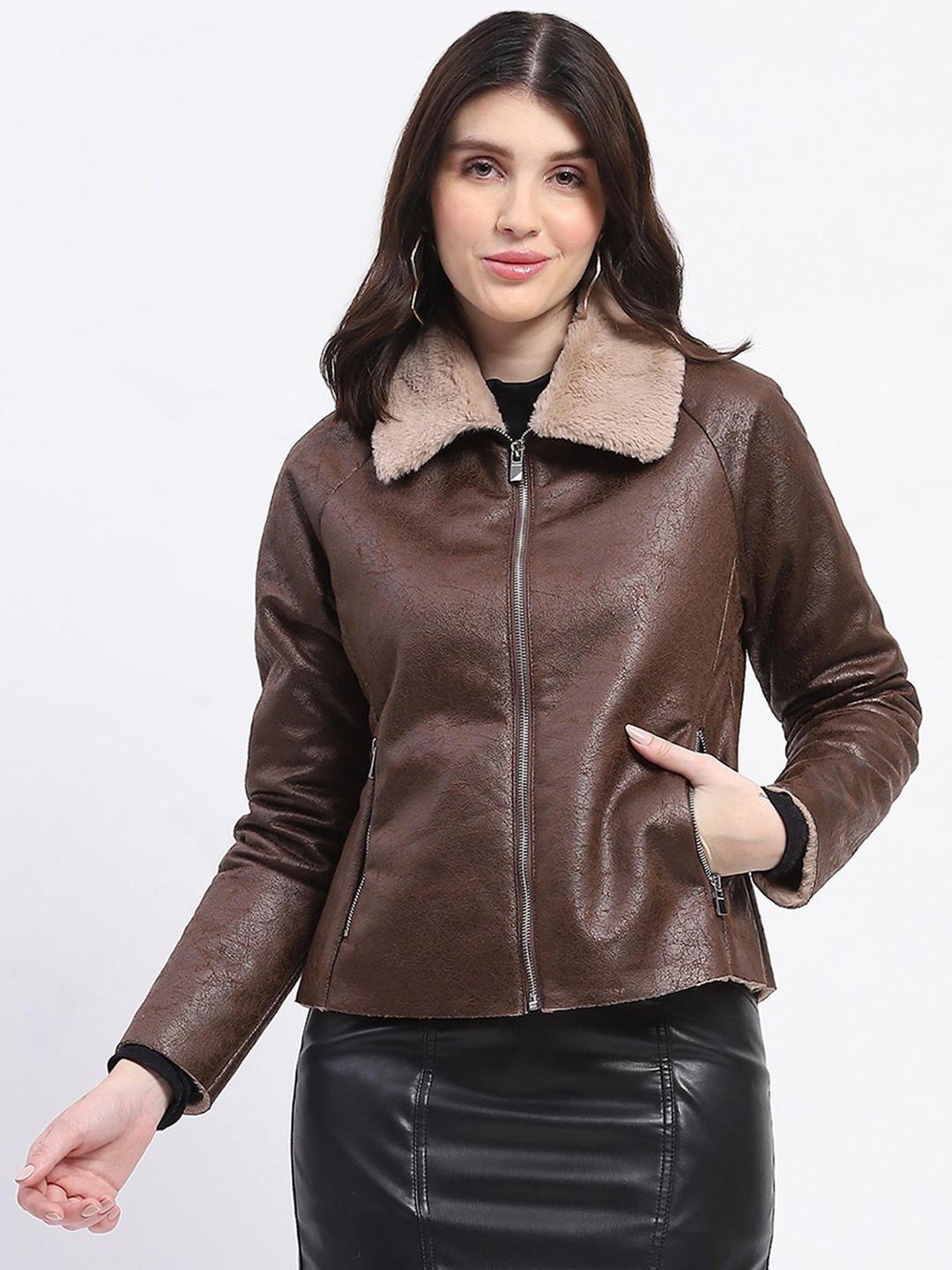 

Madame Women Polyester Crop Tailored Jacket, Brown