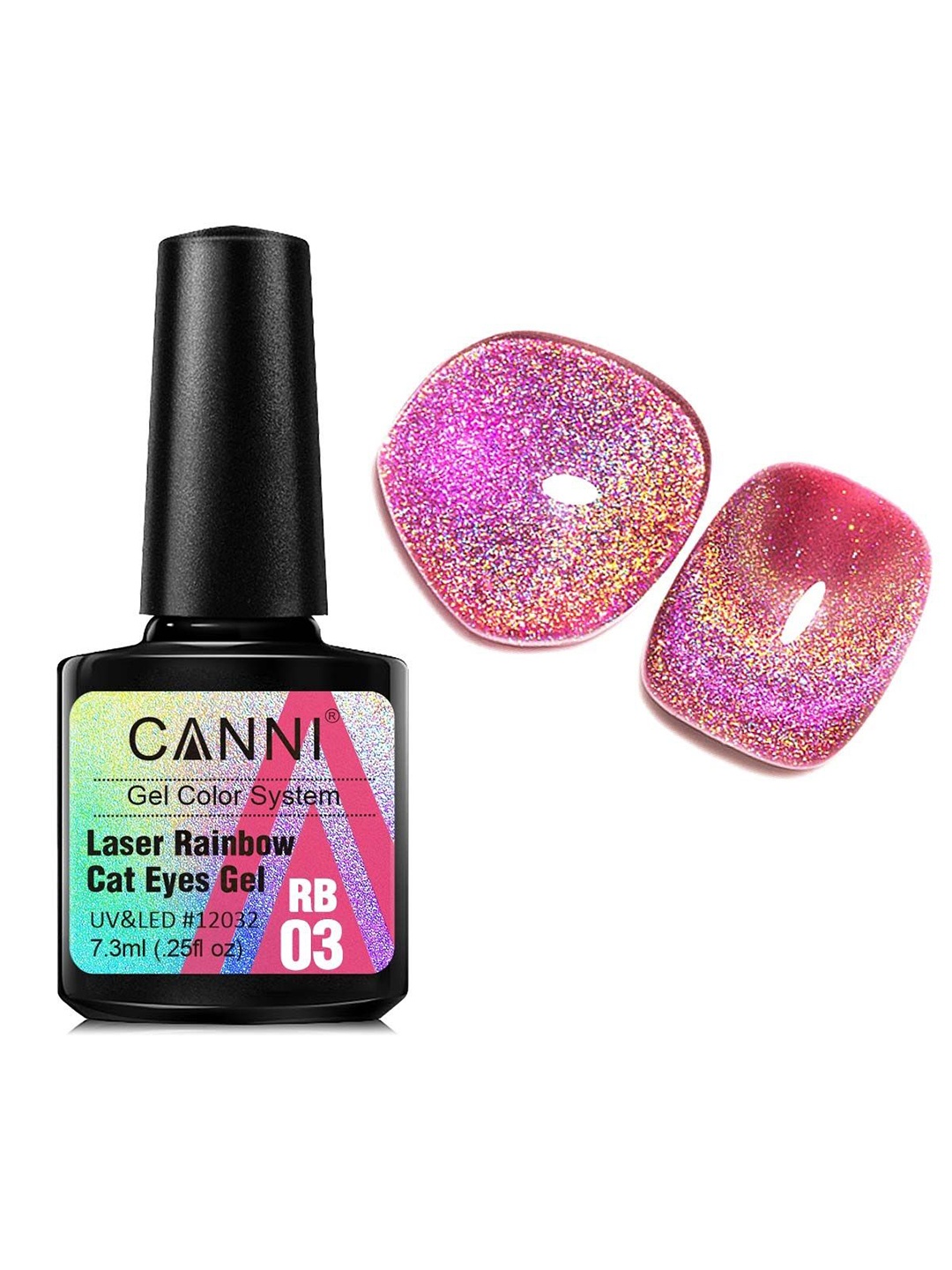 

CANNI Laser Rainbow Cat Eyes Glitter 9D Gel Nail Polish 7.3ml - RB03, Pink
