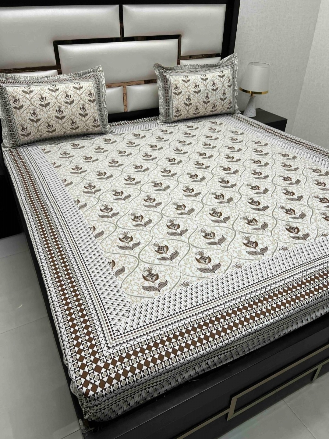 

Pure Decor Cotton King Size Double Bed Bedsheet With 2 Pillow Covers 2.74m X 2.74m, Brown