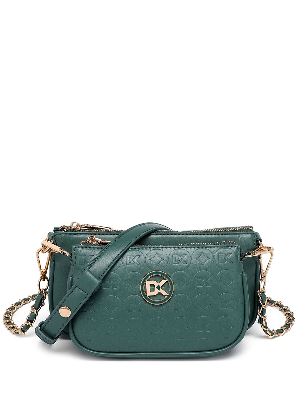 

Diana Korr Textured Structured Sling Bag with Quilted, Green