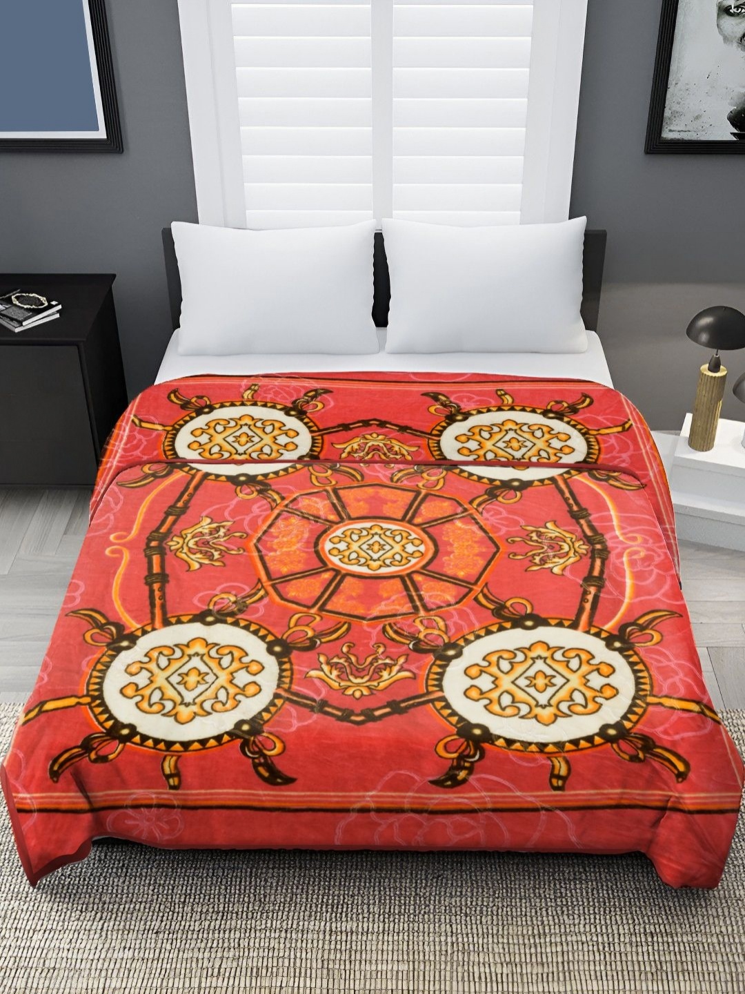 

Spangle Red & Yellow Floral Mink Heavy Winter 450 GSM Double Bed Blanket