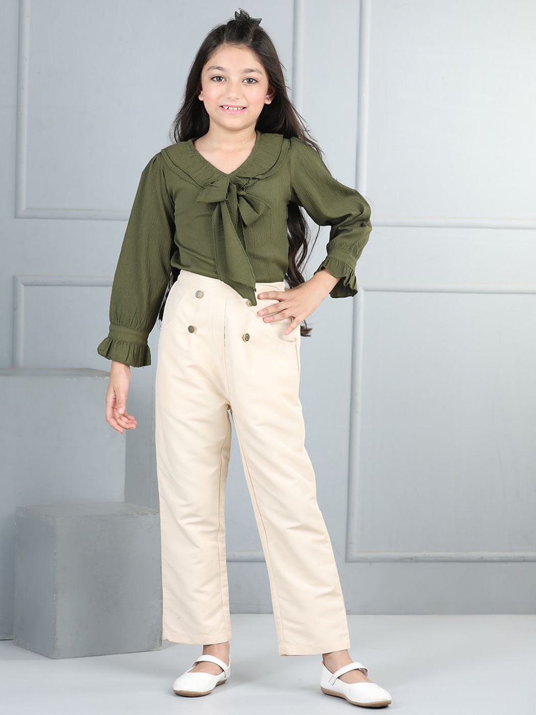 

Cutiekins Girls Top with Trousers, Olive