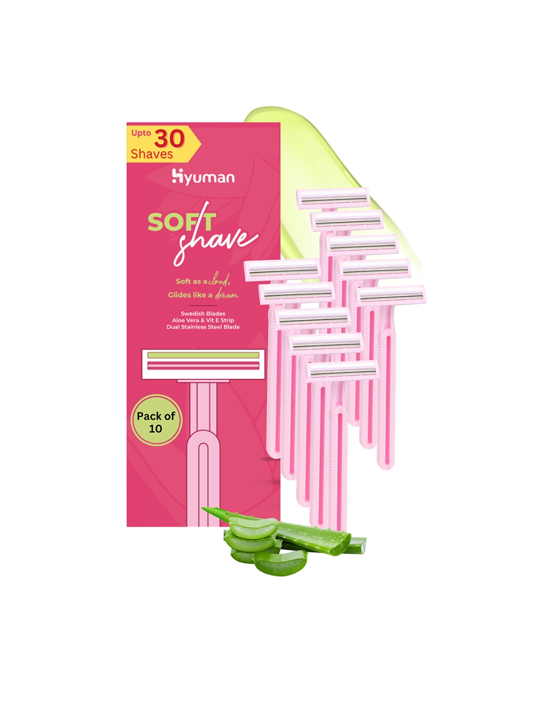 

HYUMAN Set Of 10 Aloe Vera & Vitamin E Soft Shave Razor, Pink