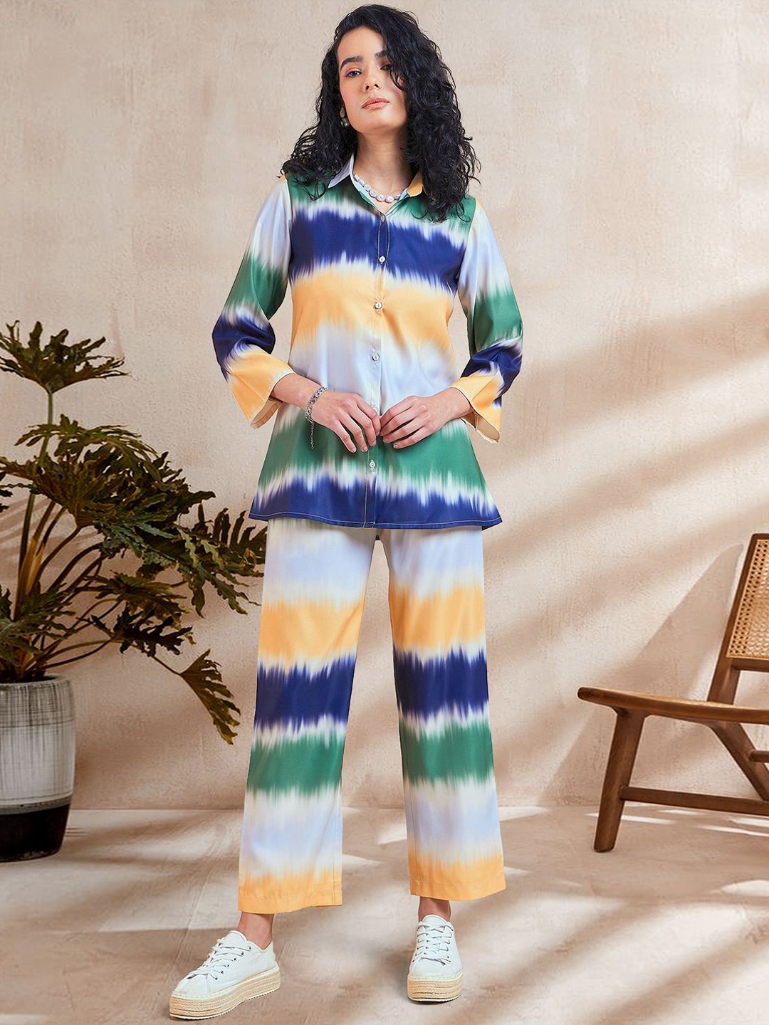 

DressBerry Tie & Dye Three-Quarter Sleeves Shirt With Trouser, White