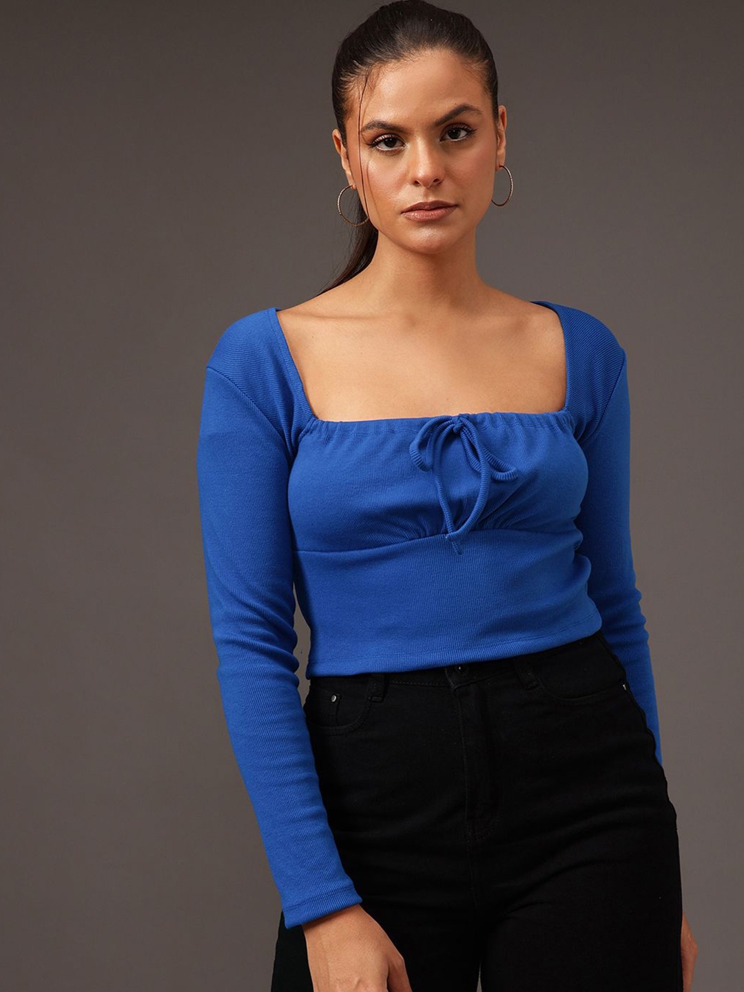 

STREET 9 Off-Shoulder Cotton Crop Top, Blue