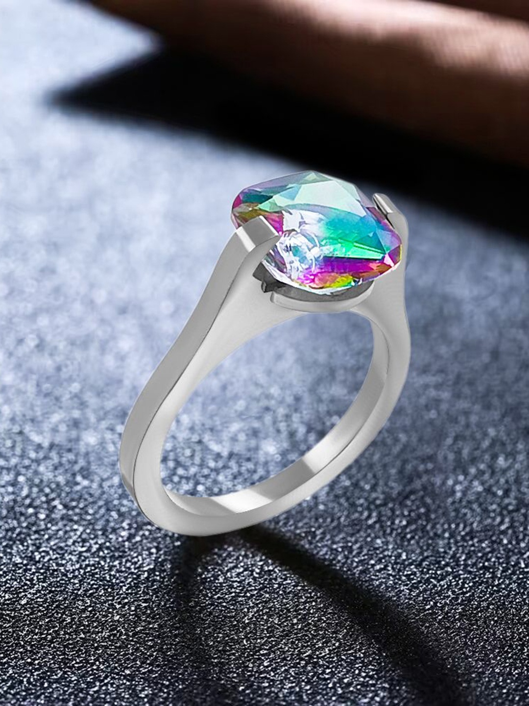 

Saizen Silver-Plated Stone-Studded Finger Ring