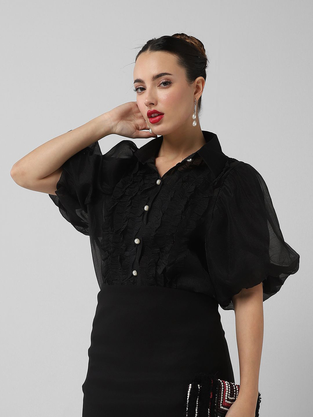 

SHOWOFF Women Comfort Semi Sheer Casual Shirt, Black