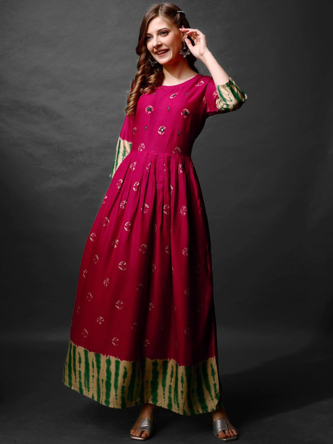 

Rujave Printed Maxi Gown Ethnic Dress, Pink